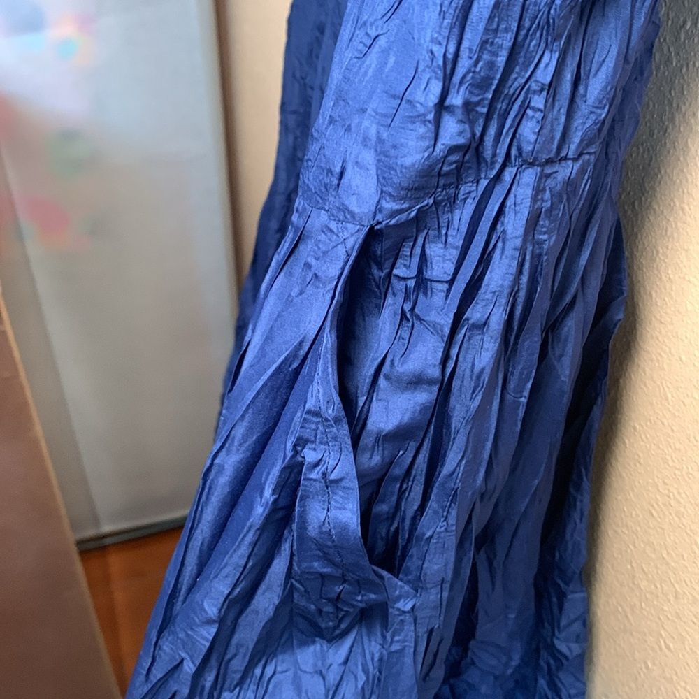 Lindi Blue Polyester Shell Lined Smash Crinkle V Neck Tank Maxi Dress size Small - Picture 4 of 4